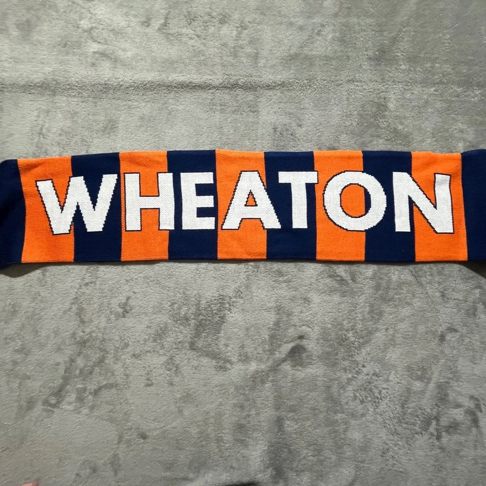 Wheaton College Scarf Unisex OS Navy Orange Knit Collegiate Striped Fringe